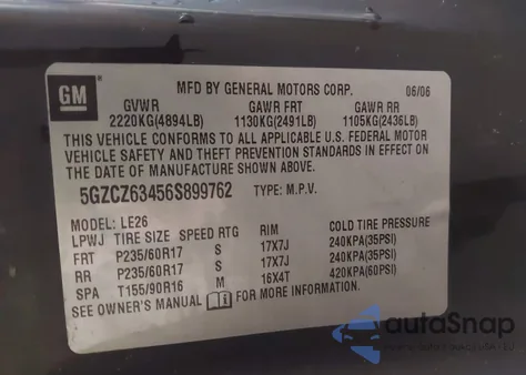 2006 Saturn Vue V6 из США, поврежденный, VIN 5GZCZ63456S899762